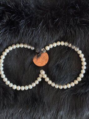 Genuine Cultured Pearl Hoop Earrings White Beaded Endless Hoops